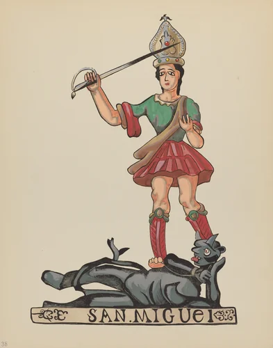 Plate 38: St. Michael: From Portfolio "Spanish Colonial Designs of New Mexico by American 20th Century, index of american design, 1935-1942
