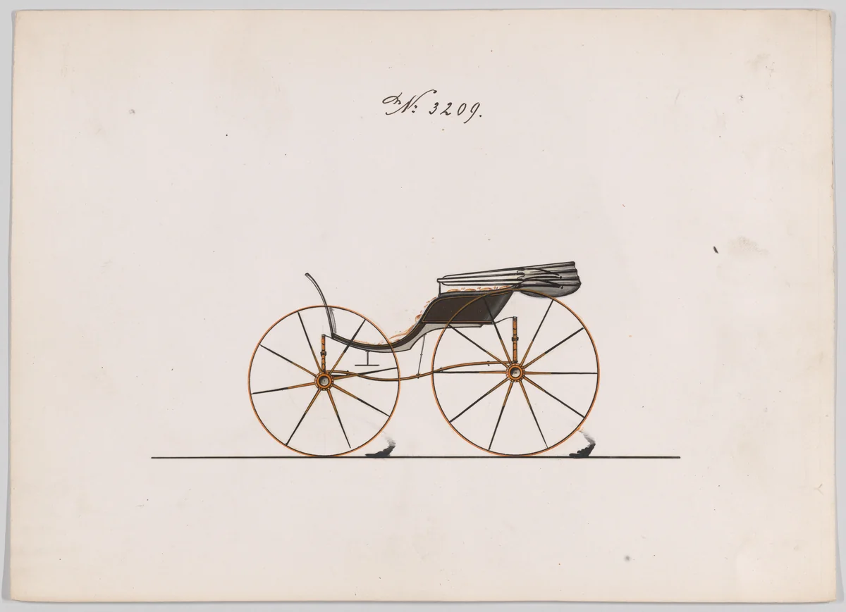 Design for Pony Phaeton, no. 3209 by Brewster & Co., drawing, 1876