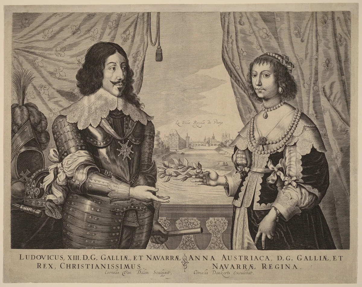 King Louis XIII of France and Anne of Austria by Cornelis van Dalen, print, 1629