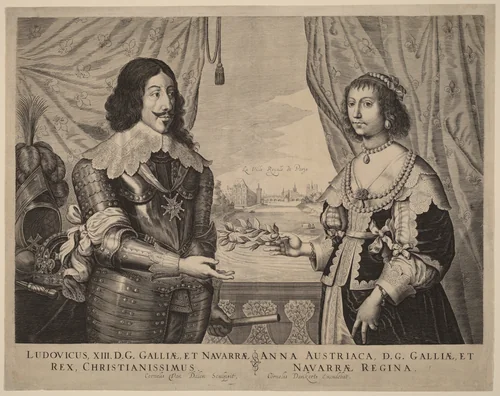 King Louis XIII of France and Anne of Austria by Cornelis van Dalen, print, 1629