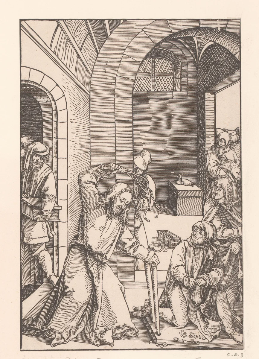 Christus verdrijft de geldwisselaars uit de tempel by anonymous, print, 1506-1507