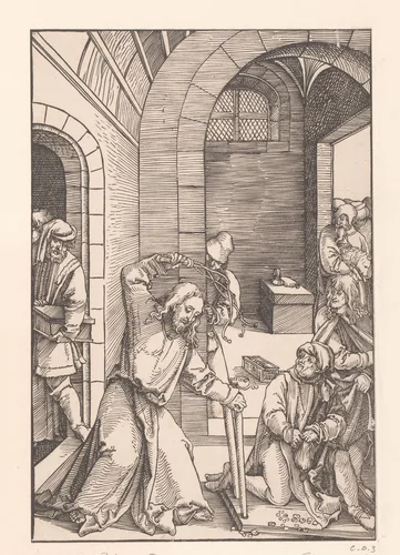 Christus verdrijft de geldwisselaars uit de tempel by anonymous, print, 1506-1507