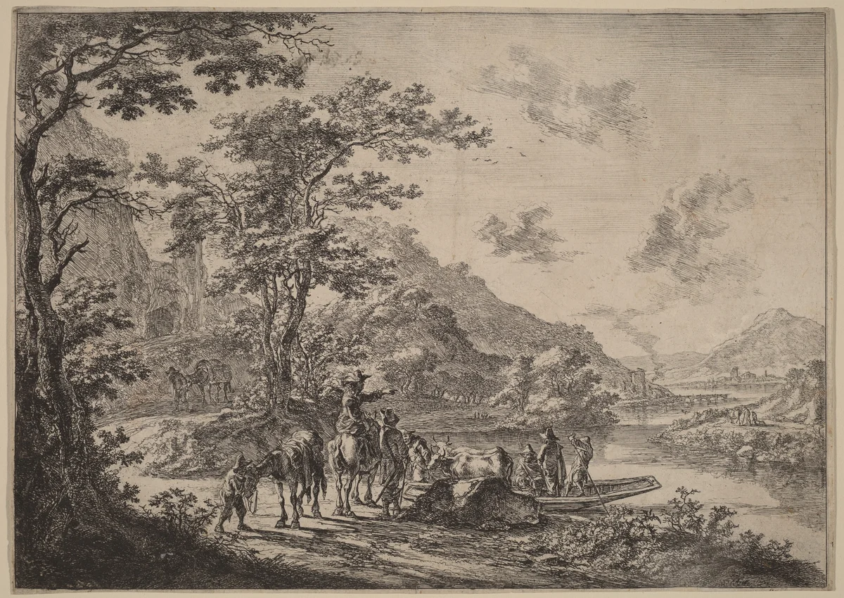 View of the Tiber in the Campagna by Jan Both, print, 1615-1652