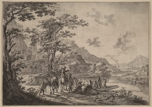 View of the Tiber in the Campagna by Jan Both, print, 1615-1652