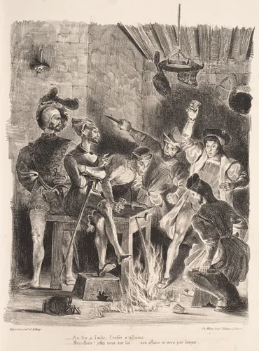 Illustrations for Faust: Méphistophélés in the tavern of the students by Eugène Delacroix, print, 1828
