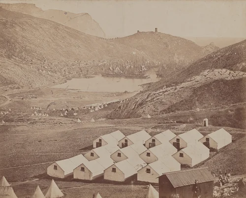 Hutted Camp with Balaclava Harbor in Distance by James Robertson; Felice Beato, photograph, 1855-1856