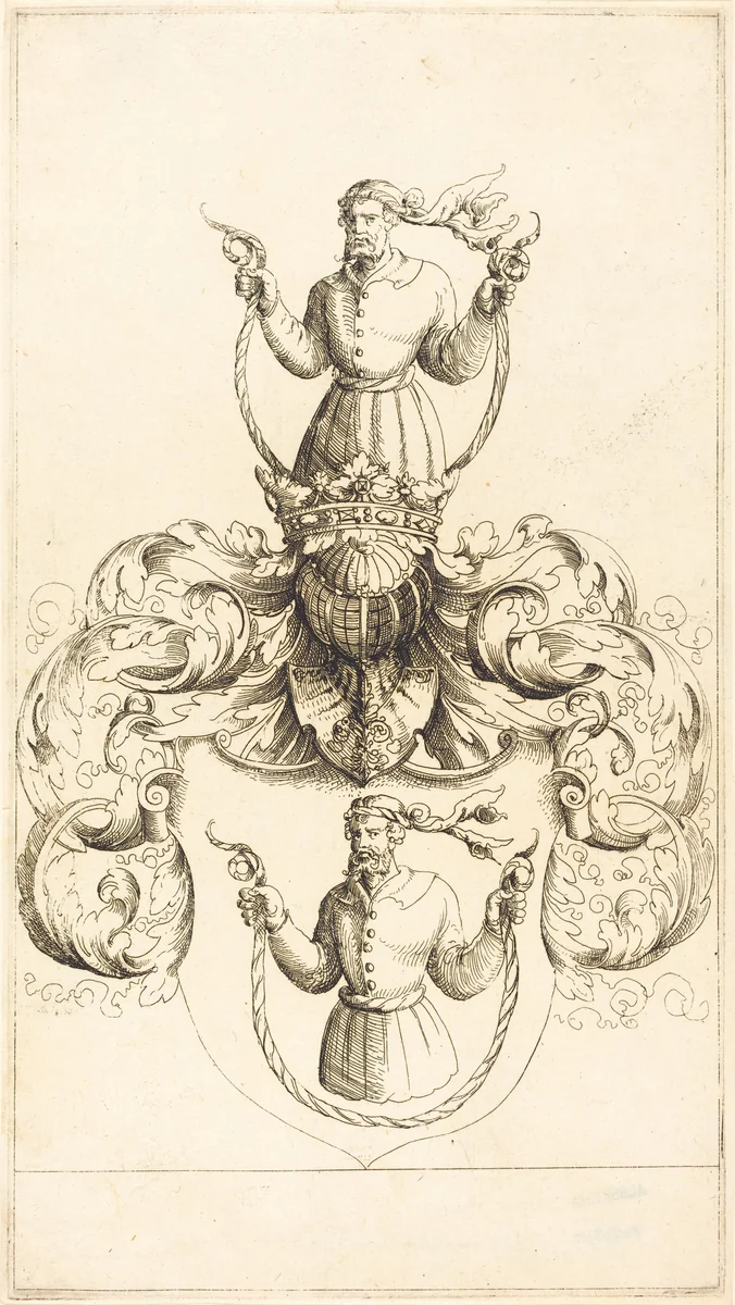 Coat of Arms of Unknown Man by Augustin Hirschvogel, print, 1503-1553