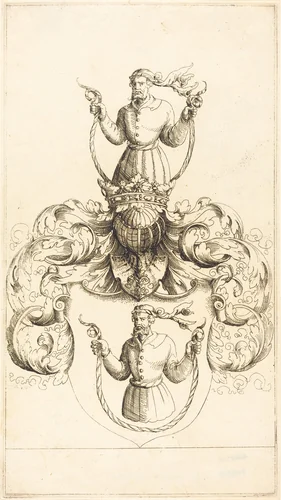 Coat of Arms of Unknown Man by Augustin Hirschvogel, print, 1503-1553