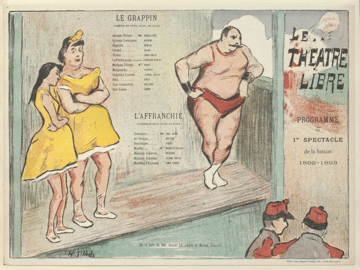 Program for The Grapnel (Le Grappin) and The Emancipated (L'Affranchie) from The Beraldi Album of Theatre Programs by Henri Gabriel Ibels, print, 1892