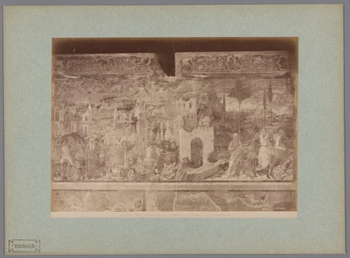 Fotoreproductie van het fresco Brand van Sodom naar Benozzo Gozzoli in het Camposanto te Pisa, Italië by Fratelli Alinari, photograph, 1857-1900