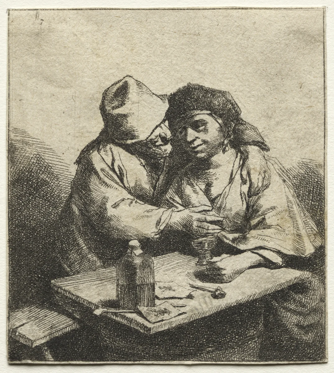 The Amorous Couple by Cornelis Pietersz. Bega, print, 1642-1664