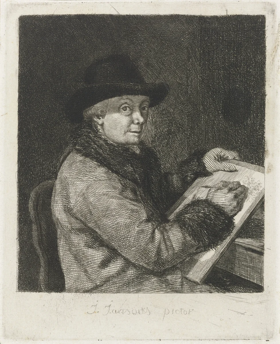 Portret van de kunstenaar Johannes Janson, tekenend by Louis Bernard Coclers, print, 1769-1787