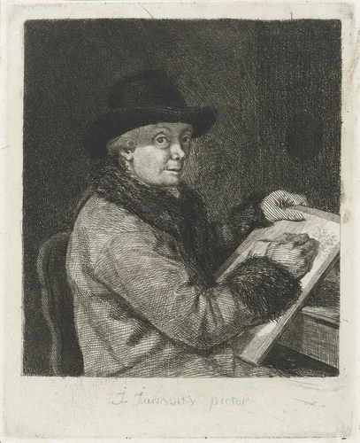 Portret van de kunstenaar Johannes Janson, tekenend by Louis Bernard Coclers, print, 1769-1787