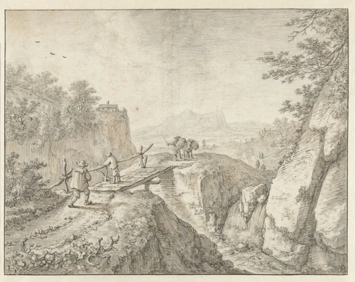 De houten brug by Herman Saftleven, drawing, 1648