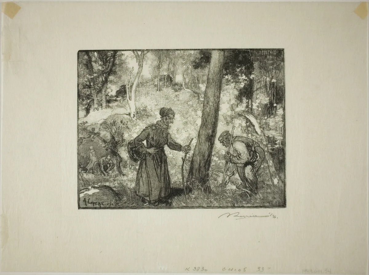 Mushroom Hunters at the Rocher Bernard by Louis Auguste Lepère, print, 1908