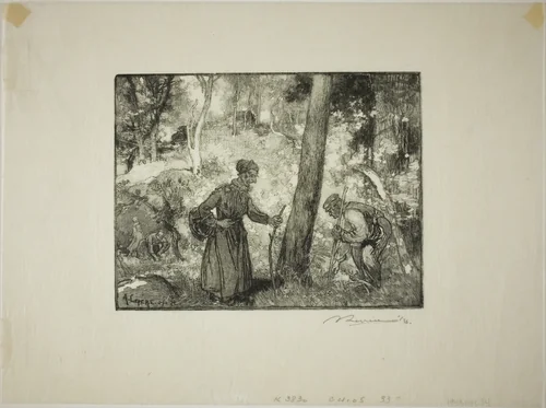Mushroom Hunters at the Rocher Bernard by Louis Auguste Lepère, print, 1908