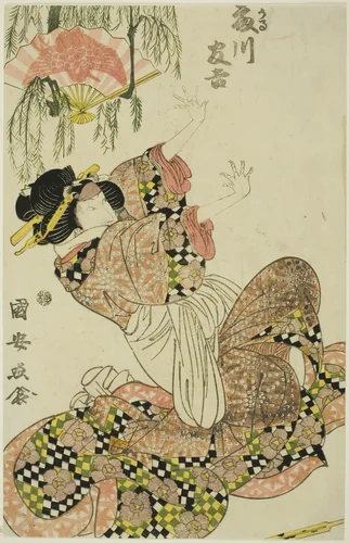 The actor Fujikawa Tomokichi II as Okaru, wife of Kanpei by Utagawa Kuniyasu, print