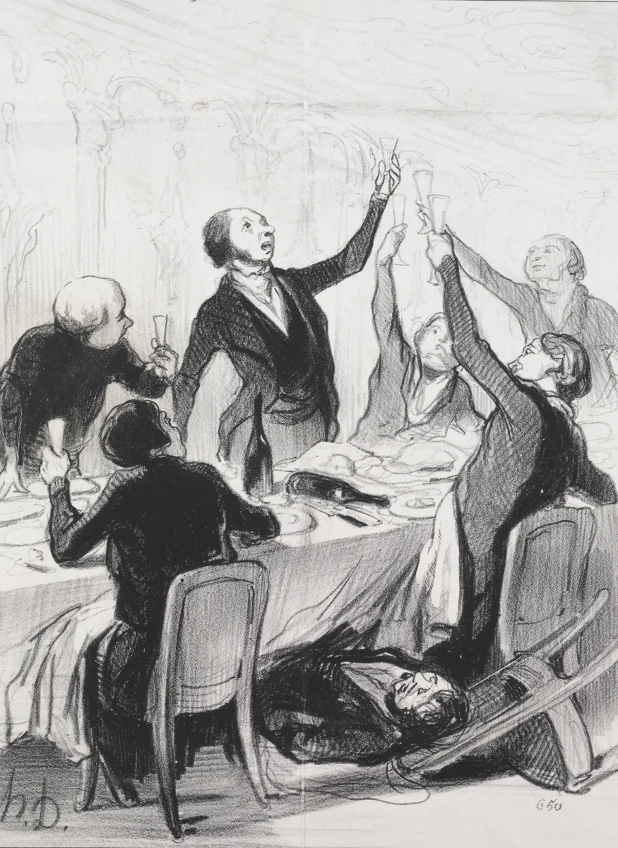 Gentlemen.... here goes a 43rd toast.... to the Temperance Society by Honoré Daumier, print, 1844