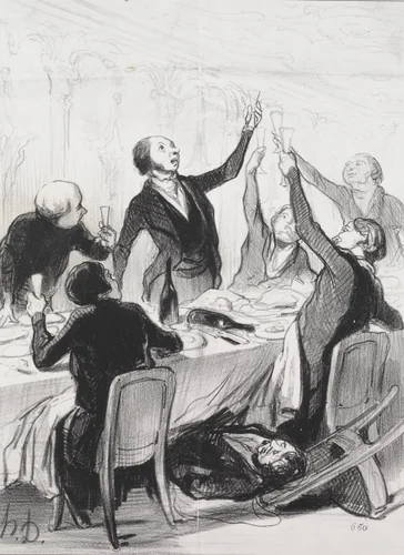 Gentlemen.... here goes a 43rd toast.... to the Temperance Society by Honoré Daumier, print, 1844