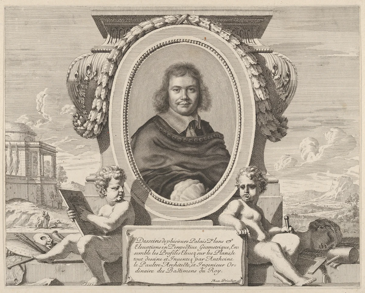 Portrait of Antoine Lepautre, from "Les Oeuvres d'architecture d'Anthoine Le Paultre, Architecte ordinaire du Roy" by Robert Nanteuil, print, 1648-1658