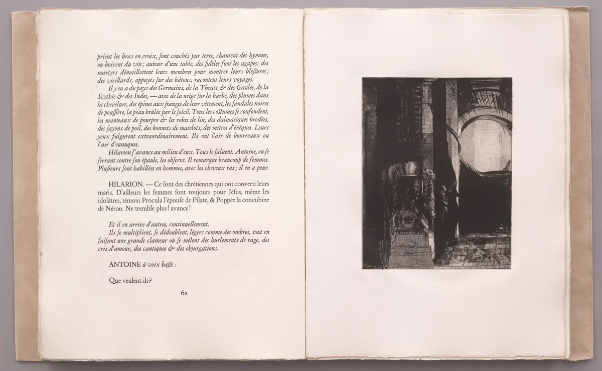 And on Every Side Are Columns of Basalt, . . . the Light Falls from the Vaulted Roof (Et partout ce sont des colonnes de basalte, . . . la lumière tombe des voutes) (plate V) from La Tentation de Saint-Antoine by Odilon Redon, illustrated book, 1896