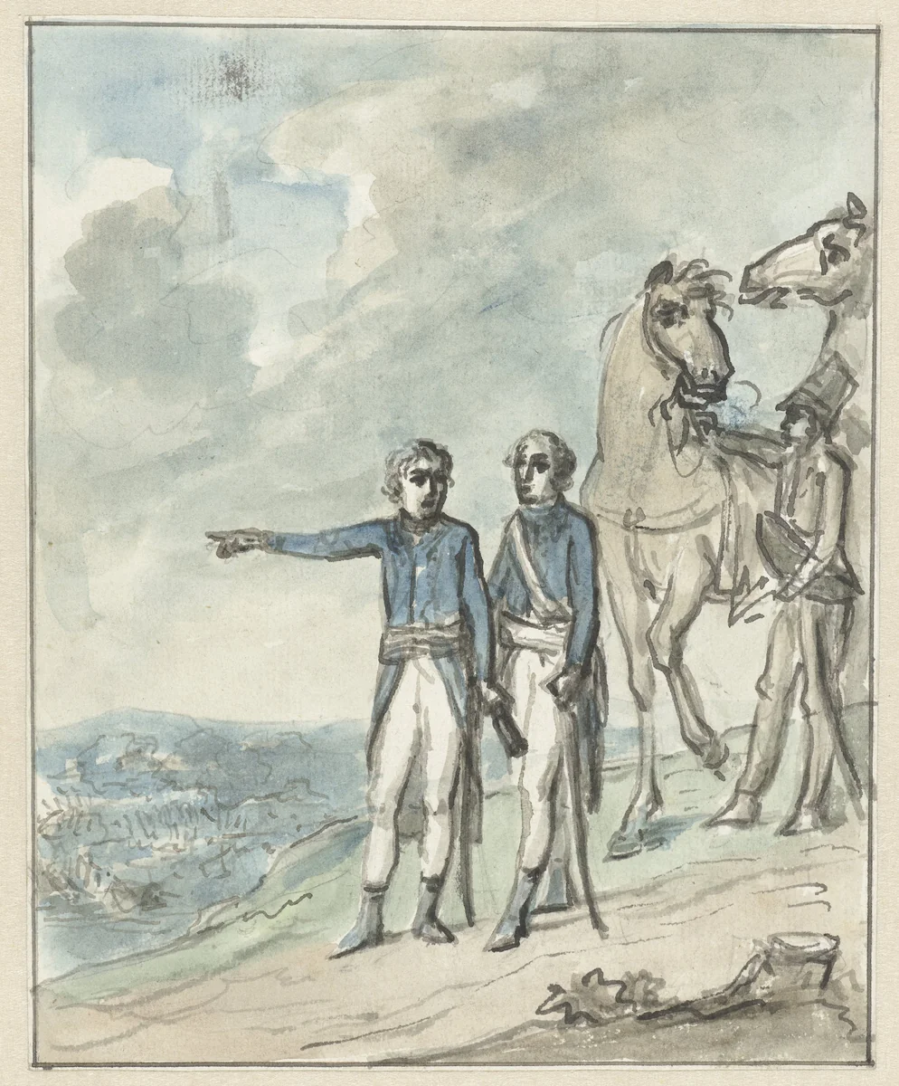 De generaals Napoleon en Berthier by Jurriaan Andriessen, drawing, 1801