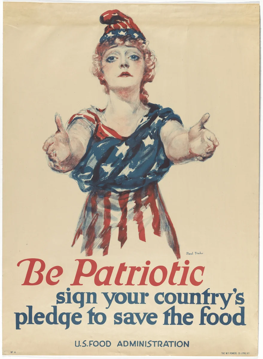 Be Patriotic, Sign Your Country's Pledge to Save The Flood, U.S. Food Administration by Paul Stahr, design, 1916