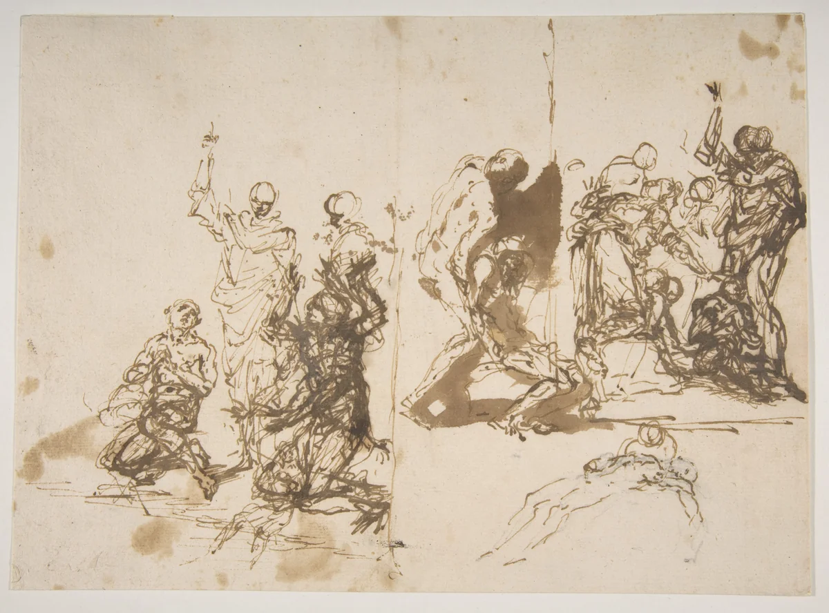 The Raising of Lazarus by Salvator Rosa, drawing, 1615-1673