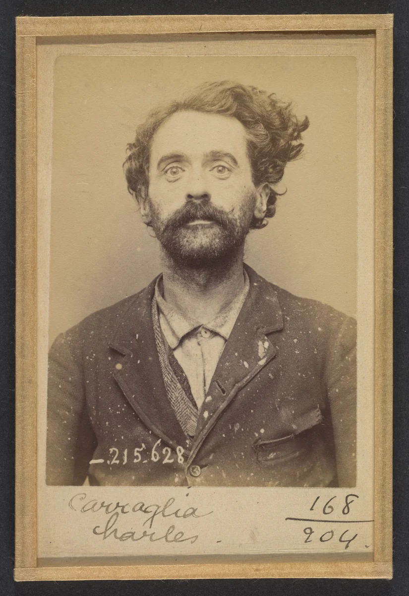 Carraglia. Charles. 39 ans, né à Moceto (It). Homme de lettres. Anar, infraction à la loi du 21/6/73. 13/3/94. by Alphonse Bertillon, photograph, 1894