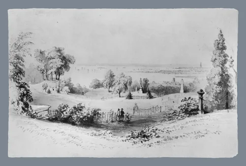 New York from Greenwood Cemetery by William Henry Bartlett, artwork, 1809-1859