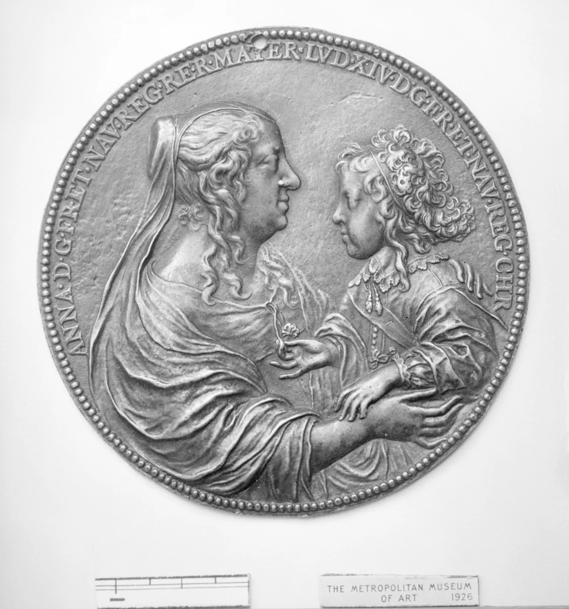 Anne of Austria, Queen Mother of France (1601–66) and her son Louis XIV (1638–1715) by Jean Varin, metalwork, 1645
