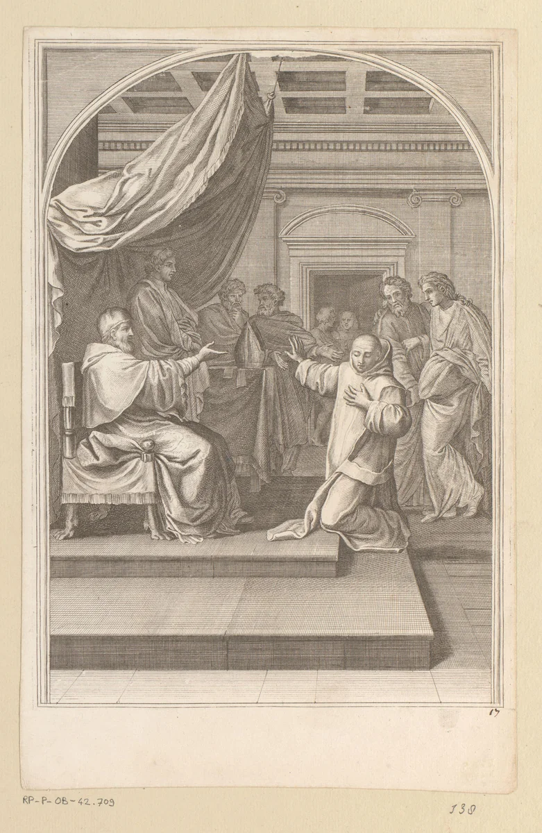 Heilige Bruno weigert het bisdom van Reggio by François Chauveau, print, 1623-1676