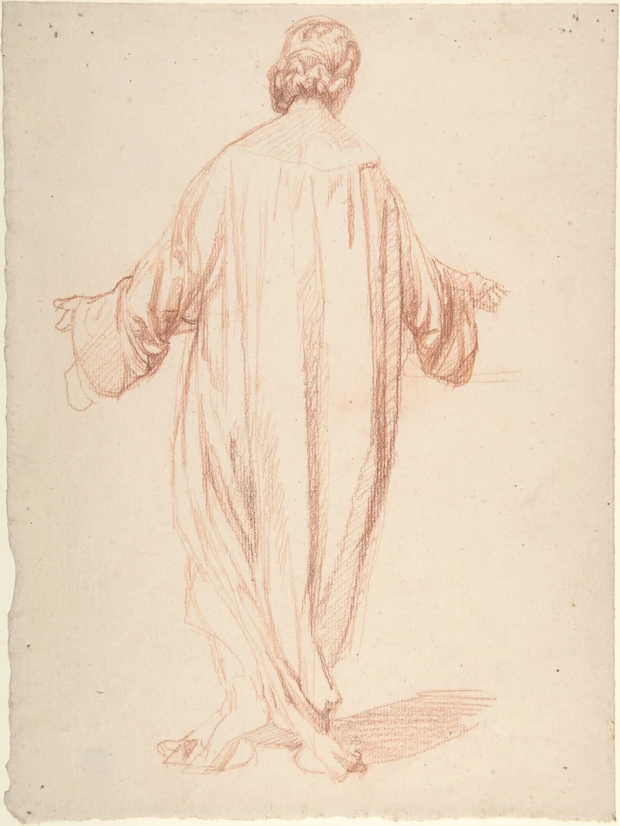 Back View of Standing Woman by Alexandre Laemlein, drawing, 1830-1871