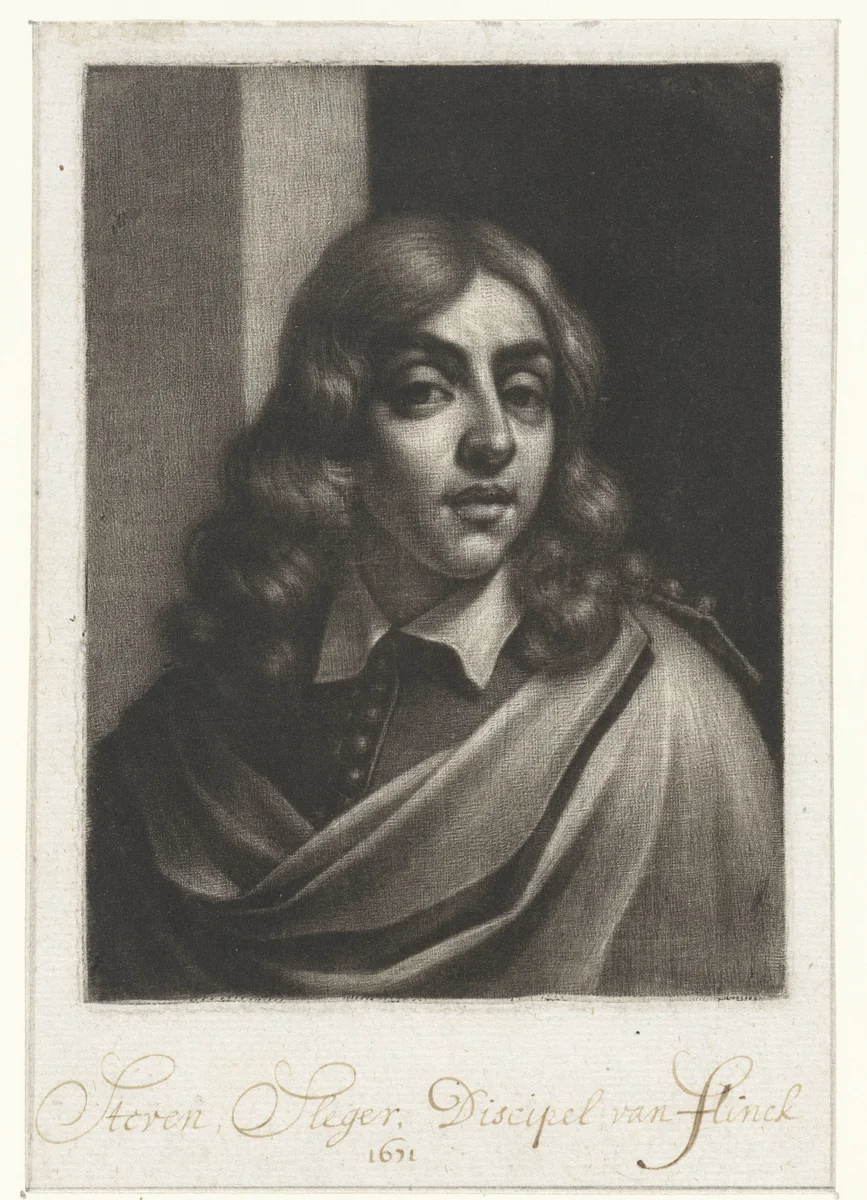 Portret van een jongeman, mogelijk Steven Sleger by Wallerant Vaillant, print, 1671