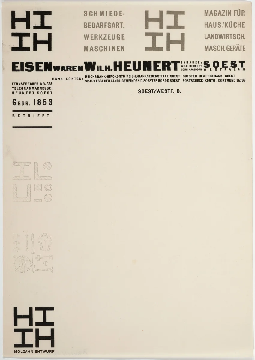 Wilh. Heunert letterhead by Johannes Molzahn, design, 1927