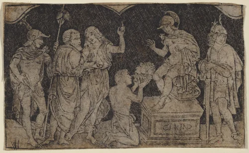 Artaxerxes Receiving the Head of Cyrus by Peregrino da Cesena, print, 1490-1510