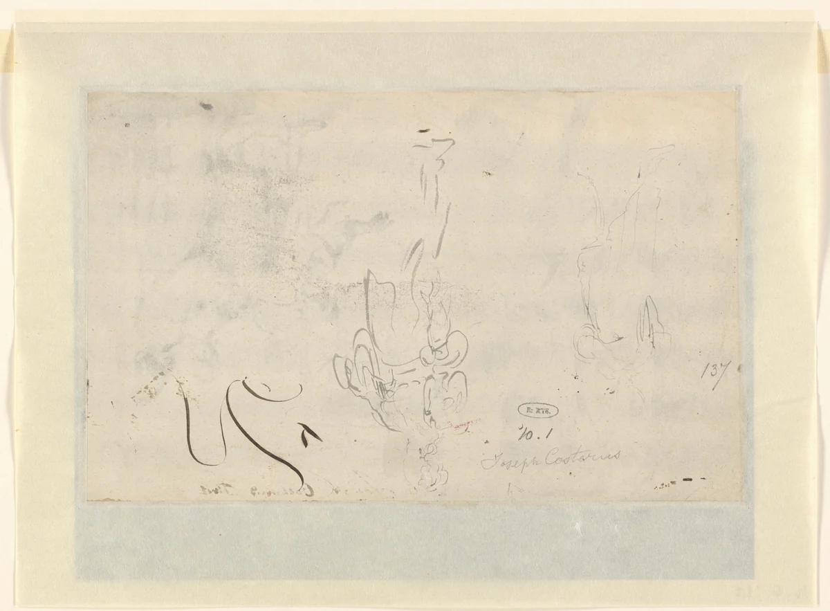 Twee studies van een staande figuur by Joseph de Coster, drawing, 1600-1699