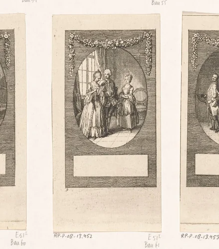 Major Tellheim laat Minna von Barnhelm de brief van de koning lezen by Daniel Nikolaus Chodowiecki, print, 1769