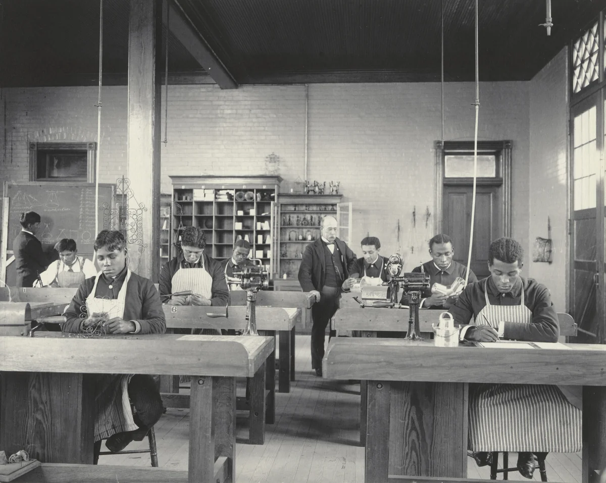 A class in manual training. Bent iron and tin by Frances Benjamin Johnston, photograph, 1899