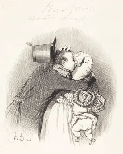 Rencontre de la payse by Honoré Daumier, print, 1844