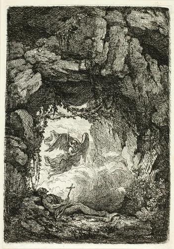 The Death of St. Jerome by Étienne de Lavallée-Poussin, print, 1764