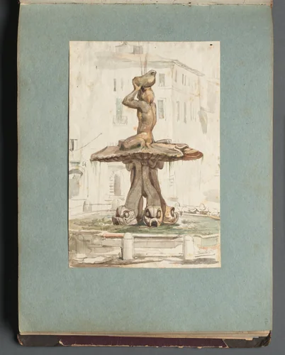 Album with Views of Rome and Surroundings, Landscape Studies, page 17a: Roman Fountian by Franz Nadorp, book, 1830-1870