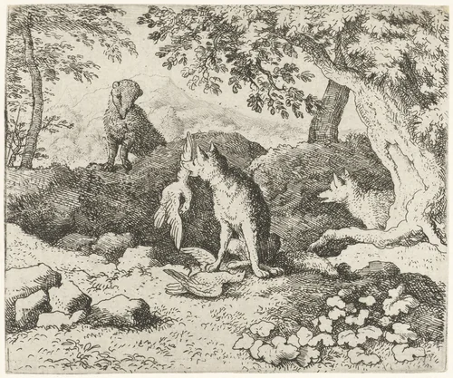 Grimbeert de das waarschuwt  Reinaert de vos by Allaert van Everdingen, print, 1665-1675