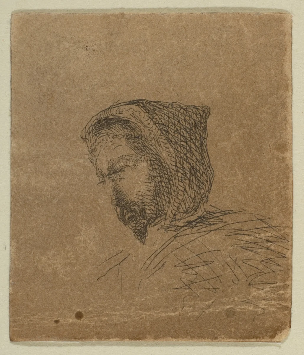 Hooded Male Head (from Sketches on the Coast Survey Plate) by James McNeill Whistler, print, 1854-1855