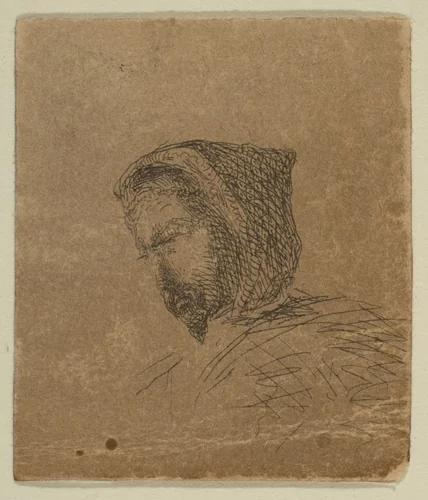 Hooded Male Head (from Sketches on the Coast Survey Plate) by James McNeill Whistler, print, 1854-1855
