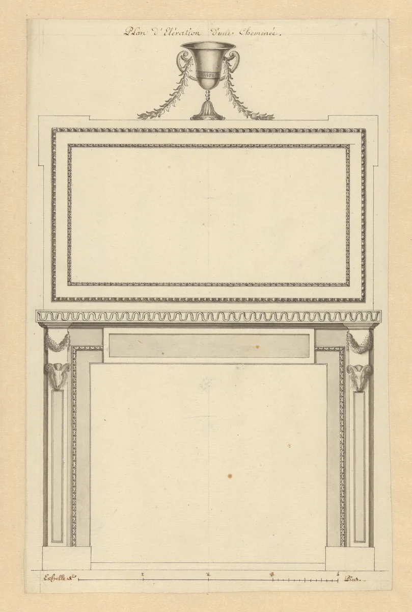 Ontwerp voor een schoorsteenmantel by anonymous, drawing, 1700-1800