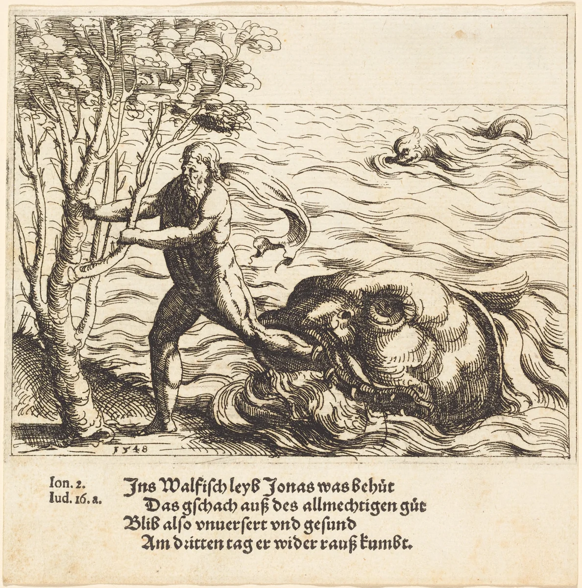 Jonah is Delivered from the Whale by Augustin Hirschvogel, print, 1548