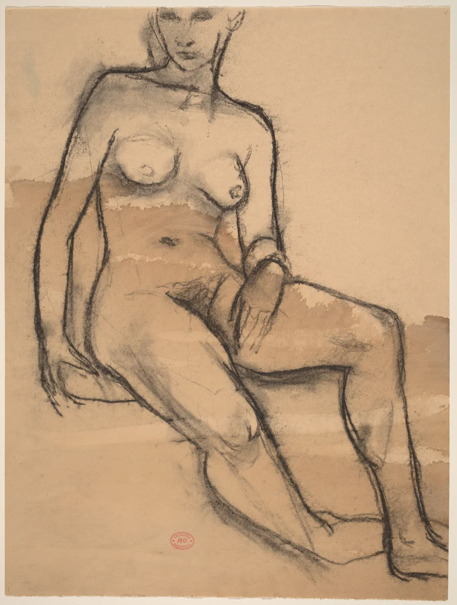 Untitled [seated nude with right foot turned under] by Richard Diebenkorn, drawing, 1955-1967