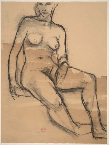 Untitled [seated nude with right foot turned under] by Richard Diebenkorn, drawing, 1955-1967