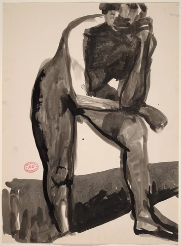 Untitled [standing nude leaning forward on her left leg] by Richard Diebenkorn, drawing, 1955-1967